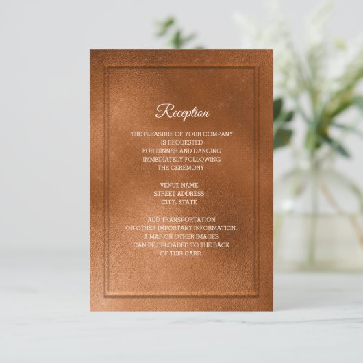 Elegant Trendy Copper Wedding Reception Kaart (Staand voorkant)
