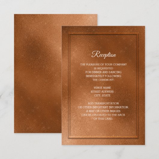 Elegant Trendy Copper Wedding Reception Kaart (Voorkant / Achterkant)