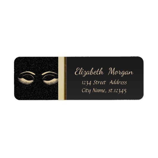 Elegant Trendy Faux Gold Glittery Lashes, zwart Etiket (Voorkant)