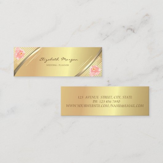 Elegant Trendy, Faux Gold Stripes, Rozen Mini Visitekaartje (Voorkant / Achterkant)