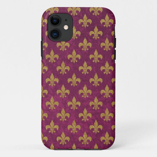 Elegant trendy faux velvet and gold Fleur-de-Lis Case-Mate iPhone Case (Achterkant)