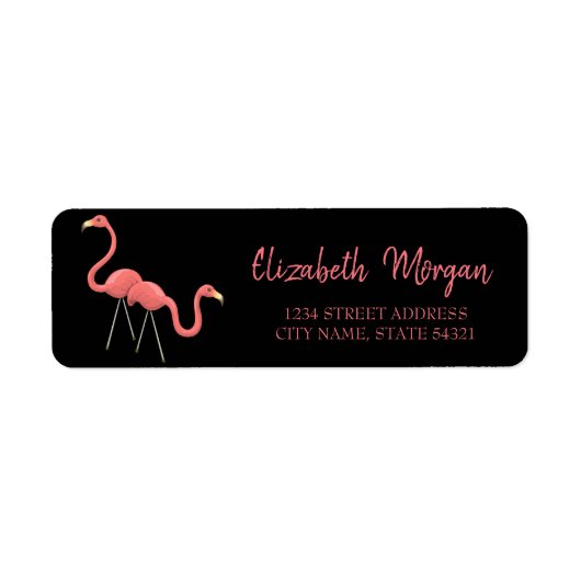 Elegant Trendy, Flamingos, Zwart adreslabel Etiket (Voorkant)