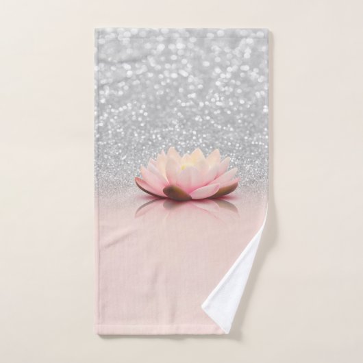 Elegant Trendy Girly, Lotus Silver Glitter Bokeh Bad Handdoek (Handdoek)