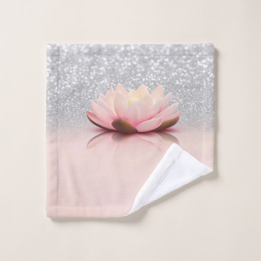 Elegant Trendy Girly, Lotus Silver Glitter Bokeh Bad Handdoek (Wasdoekje)