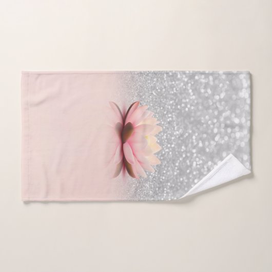 Elegant Trendy Girly, Lotus Silver Glitter Bokeh Bad Handdoek (Handdoek)