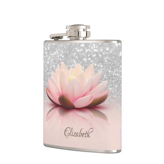 Elegant Trendy Girly, Lotus Silver Glitter Bokeh Heupfles (Links)