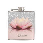 Elegant Trendy Girly, Lotus Silver Glitter Bokeh Heupfles (Voorkant)
