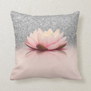 Elegant Trendy Girly, Lotus Silver Glitter Bokeh Kussen