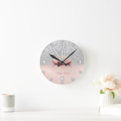 Elegant Trendy Girly, Lotus Silver Glitter Bokeh Ronde Klok (Huis)