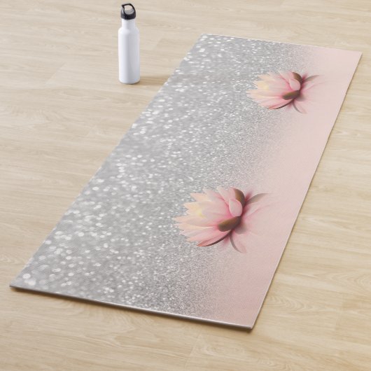 Elegant Trendy Girly, Lotus Silver Glitter Bokeh Yogamat (In situ)
