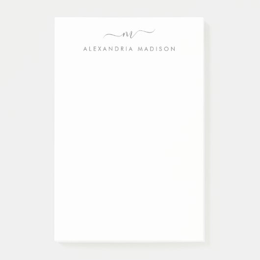 Elegant trendy Girly Script Zilver Grijs Monogram Post-it® Notes (Voorkant)