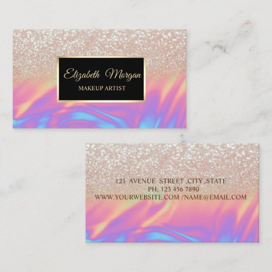 Elegant Trendy Glitter Ombre Holographic Lijst Visitekaartje (Voorkant / Achterkant)