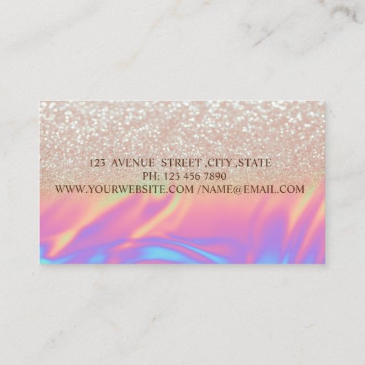 Elegant Trendy Glitter Ombre Holographic Lijst Visitekaartje (Achterkant)