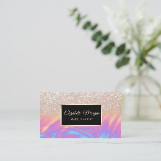Elegant Trendy Glitter Ombre Holographic Lijst Visitekaartje (Staand voorkant)