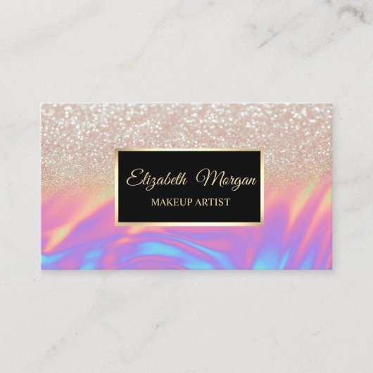 Elegant Trendy Glitter Ombre Holographic Lijst Visitekaartje (Voorkant)