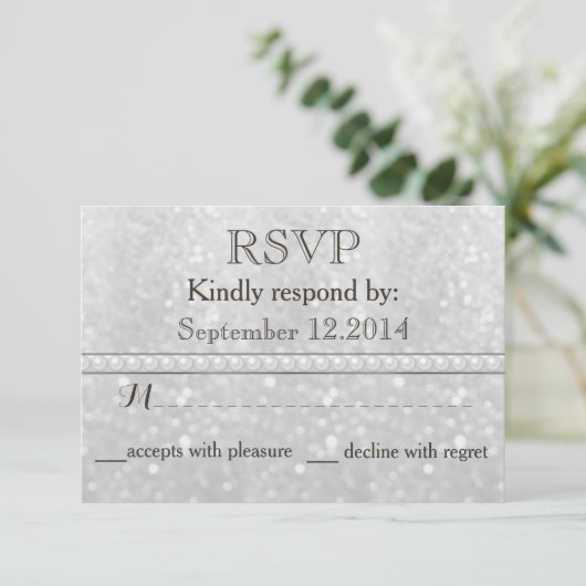 Elegant trendy glitter romantische parelbruiloft R RSVP Kaartje (Staand voorkant)