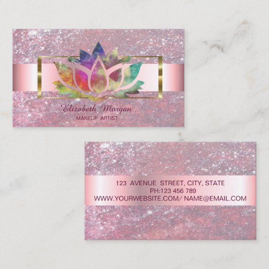 Elegant Trendy Glitter Stripe Gold Lijst Lotus Visitekaartje (Voorkant / Achterkant)