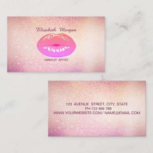 Elegant Trendy Glittery Bokeh Lips Visitekaartje (Voorkant / Achterkant)