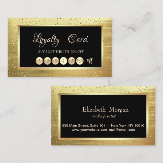 Elegant Trendy Gold Confetti Lijst Loyalty Kaart (Voorkant / Achterkant)
