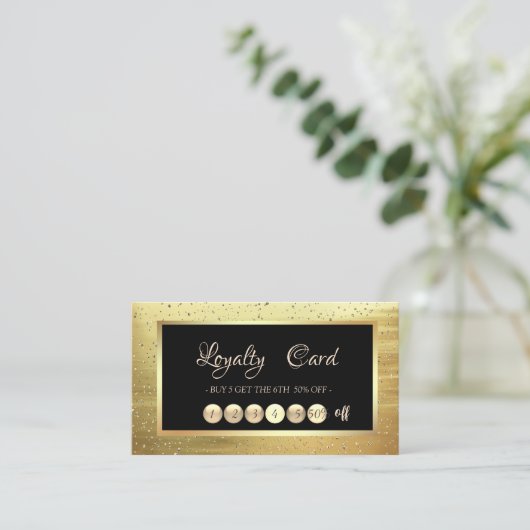 Elegant Trendy Gold Confetti Lijst Loyalty Kaart (Staand voorkant)
