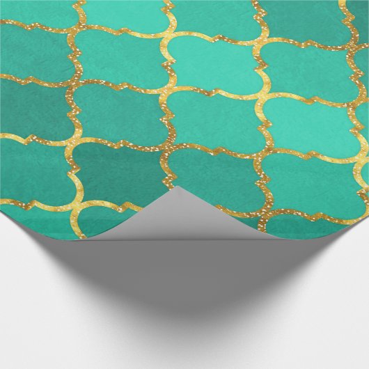 Elegant trendy gold faux glitter quatrefoil cadeaupapier (Hoek)