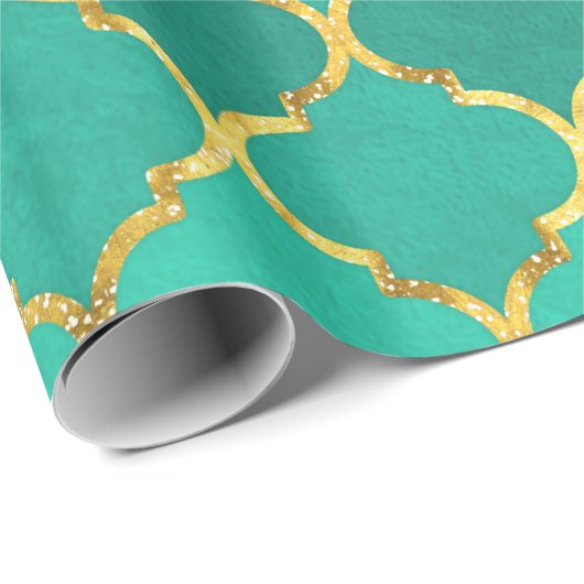 Elegant trendy gold faux glitter quatrefoil cadeaupapier (Rol Hoek)