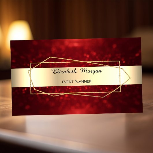 Elegant Trendy Gold Geometric, Lijst, Red Bokeh Visitekaartje