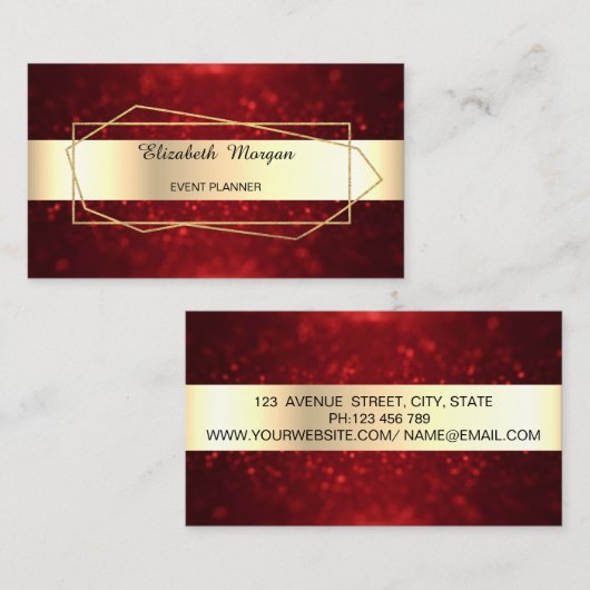 Elegant Trendy Gold Geometric, Lijst, Red Bokeh Visitekaartje (Voorkant / Achterkant)