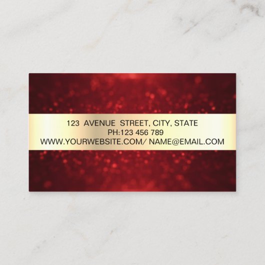 Elegant Trendy Gold Geometric, Lijst, Red Bokeh Visitekaartje (Achterkant)