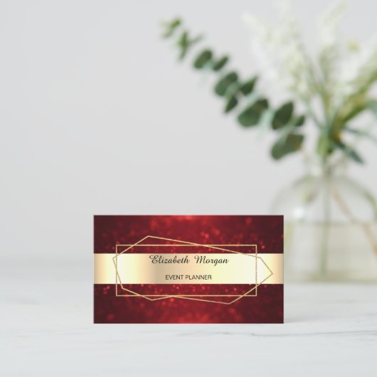 Elegant Trendy Gold Geometric, Lijst, Red Bokeh Visitekaartje (Staand voorkant)