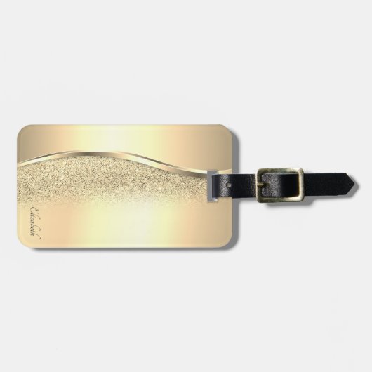 Elegant Trendy Gold Glitter Bokeh Bagagelabel (Voorkant horizontaal)