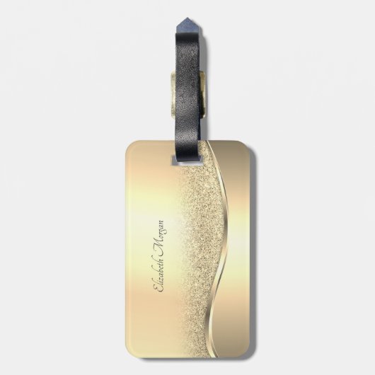 Elegant Trendy Gold Glitter Bokeh Bagagelabel (Achterkant verticaal)