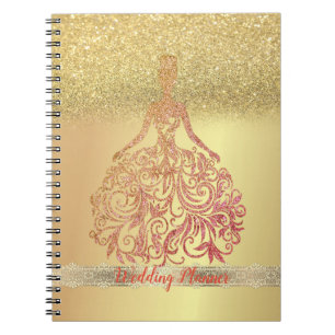 Elegant Trendy Gold Glitter Bokeh, Dress, Lace Notitieboek