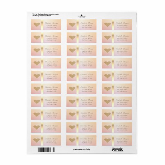 Elegant Trendy Gold Glittery Heart Etiket (Full Sheet)