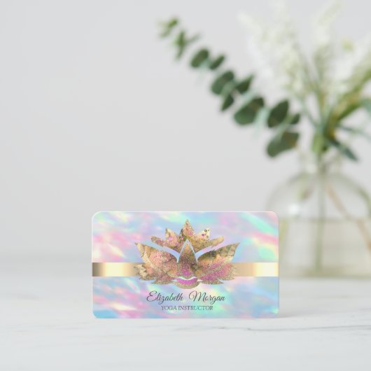 Elegant Trendy Gold, Iridescent Opal Lotus Visitekaartje (Staand voorkant)