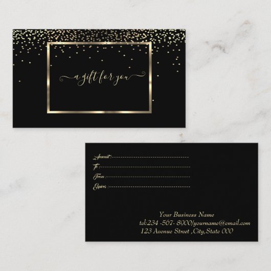 Elegant Trendy Gold Lijst, Confetti Black Kortingskaartje (Voorkant / Achterkant)