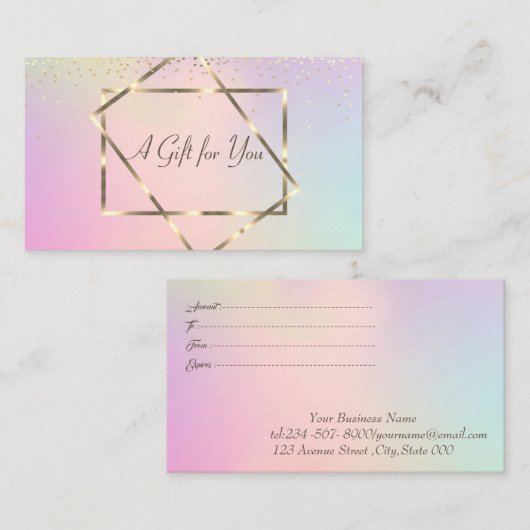 Elegant Trendy Gold Lijst, Confetti Holografisch Kortingskaartje (Voorkant / Achterkant)