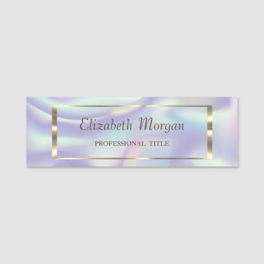 Elegant Trendy, Gold Lijst Holographic Naamplaatje (Voorkant)