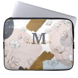 Elegant Trendy Gold Pink Lila Monogram Laptop Sleeve