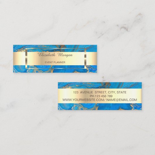 Elegant Trendy Gold Stripe Lijst, blauwe marmer Mini Visitekaartje (Voorkant / Achterkant)