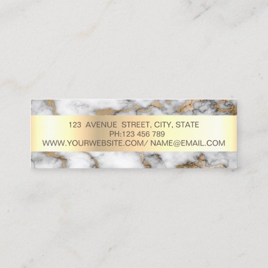 Elegant Trendy Gold Stripe Lijst, witte marmer Mini Visitekaartje (Achterkant)