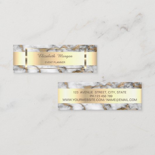 Elegant Trendy Gold Stripe Lijst, witte marmer Mini Visitekaartje (Voorkant / Achterkant)