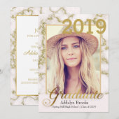 Elegant Trendy Gold White Marble Photo Afstuderen Kaart (Voorkant / Achterkant)
