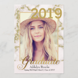 Elegant Trendy Gold White Marble Photo Afstuderen Kaart