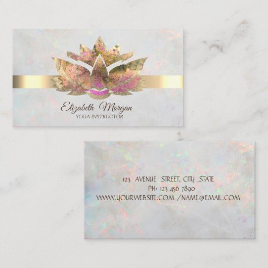 Elegant Trendy Gold, White Opal Lotus Visitekaartje (Voorkant / Achterkant)