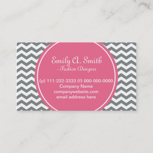 Elegant, trendy, grijs, wit chevron roze visitekaartje (Voorkant)