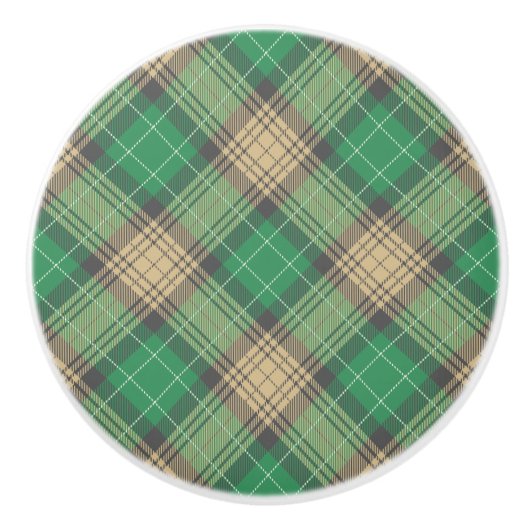 Elegant trendy  groene tartan schotgelvis keramische knop (Voorkant)