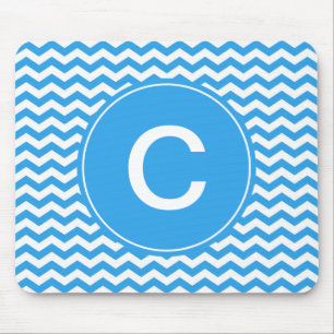 elegant, trendy, helder hemelblauw chevron monogra muismat