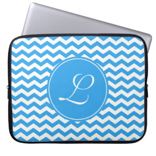 elegant, trendy, helder hemelsblauw chevron monogr laptop sleeve