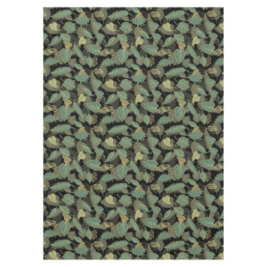 Elegant Trendy Herfst Green Leaves Autumn Black Tafelkleed (Voorkant)